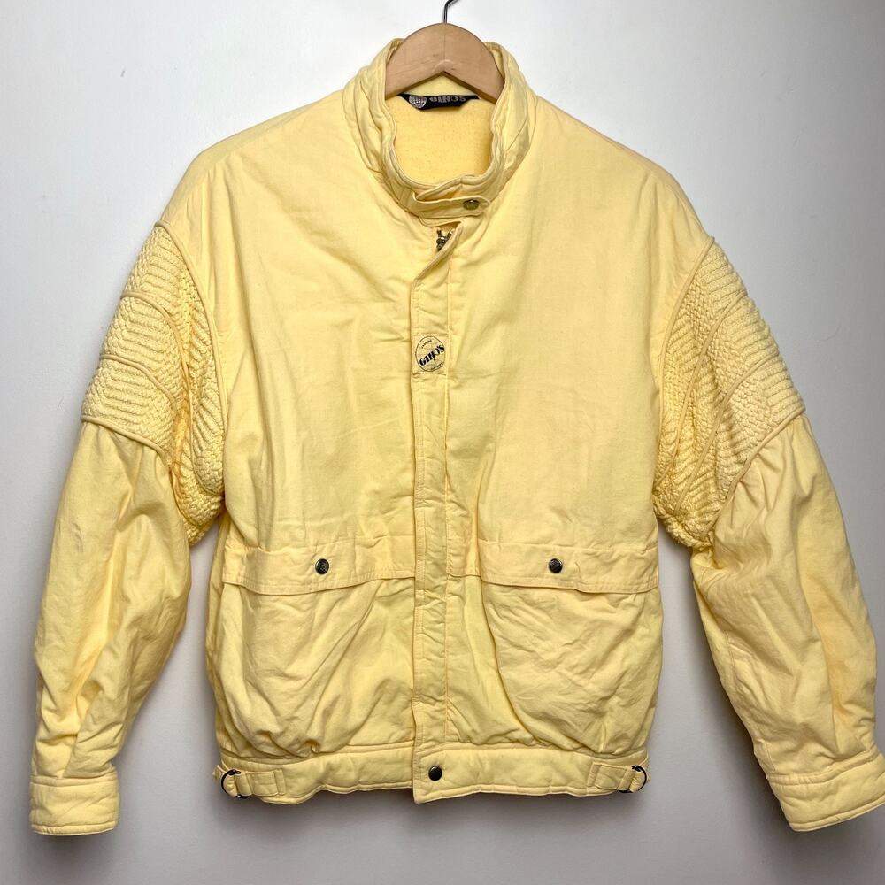 Vintage 80s Ginos‎ Cotton Puffer Spring Jacket Small Yellow Preppy Textured